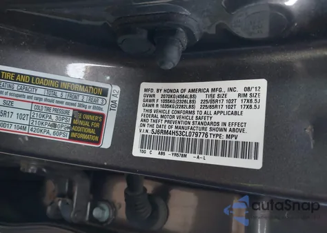 2012 Honda Cr-V Ex from USA, damaged, VIN 5J6RM4H53CL079776